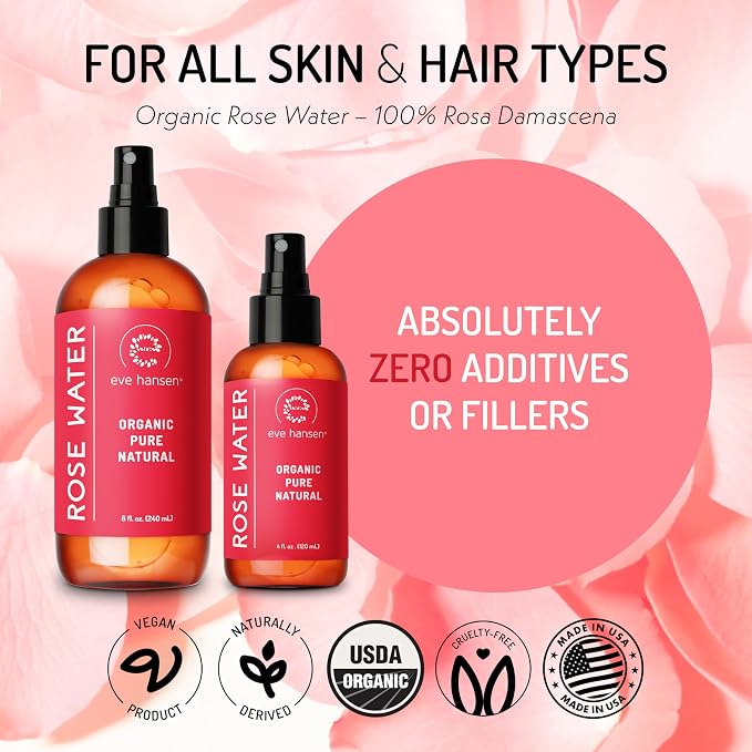Eve Hansen Organic Rose Water Spray – Pure Rosewater Face & Hair Mist - Image 3