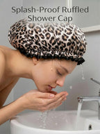 Aquior Shower Cap, Reusable Waterproof Leopard Print Hair Cap, Dual Layer Large - Image 8