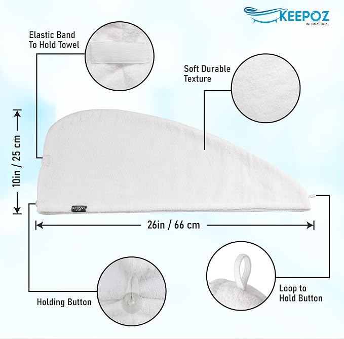 KEEPOZ 100% Cotton Hair Towel Wrap Quick Dry Super Absorbent Turban Head Wrap - Image 2