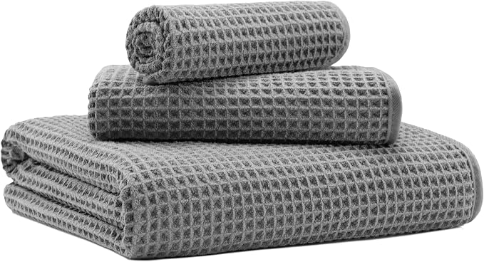 MICROFI Microfiber Waffle Bath Towels, 3 Pieces, Fast Drying, Lint Free by Unknown