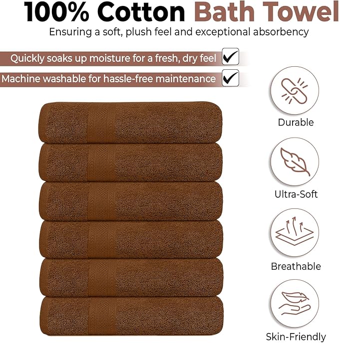 KAHAF COLLECTION 6 Pack Bath Towels Set 100% Ring Spun Cotton, Lightweight - Image 2