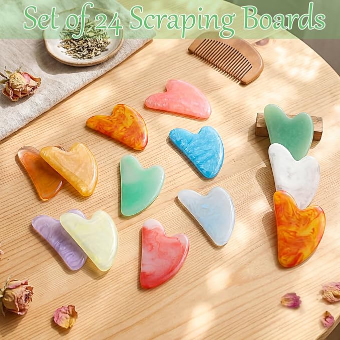 Sherr 24 Pcs Gua Sha Facial Tool Resin Gua Sha Massage Tool Heart Shaped Facial - Image 5