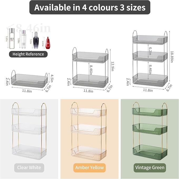 Akinbas 3 Tier Bathroom Organizer Countertop Makeup Perfume Tray Skincare - Image 2
