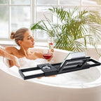 Utoplike Bamboo Bathtub Tray Black, Adjustable Bath Caddy Table - Image 2