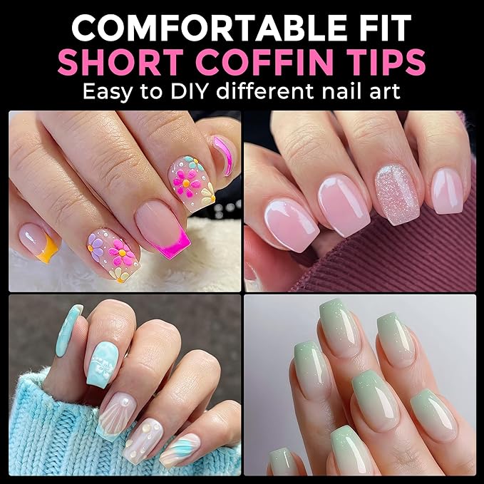 UNA GELLA Short Coffin Nail Tips: 216pcs Short Coffin Press on Nails Pre-shape - Image 2