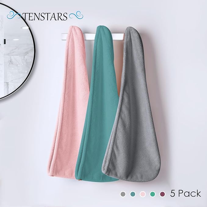 TENSTARS 5 Pack Thicken Microfiber Hair Towel Wrap - Image 6