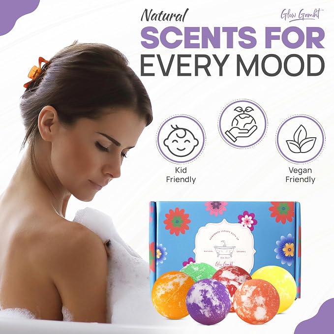 Bath Bombs Gift Set, 6 Large Natural Handmade Fruity & Floral Scent Bubble Bath - Image 7