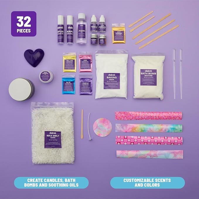 Claire’s DIY Bath Bomb & Scented Candle Making Set, 32-Piece Spa Craft Kit - Image 4