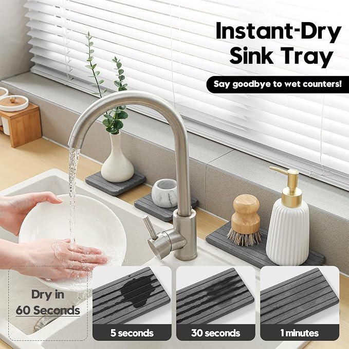 3 Pack Diatomite Stone Sink Tray, Water Absorbing Mat - Image 3