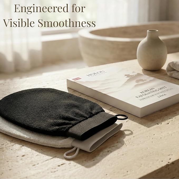 Korean Exfoliating Mitt & Exfoliating Glove 2 Pack – Dual Density Body Scrub - Image 8