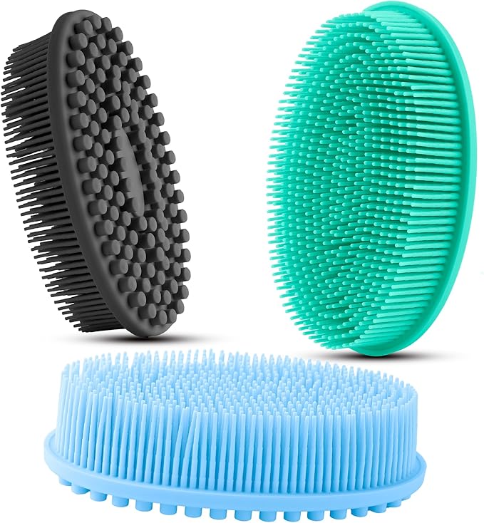 3 Pack Silicone Body Scrubber, Soft Silicone Loofah Exfoliating Body Scrubber by Slergut