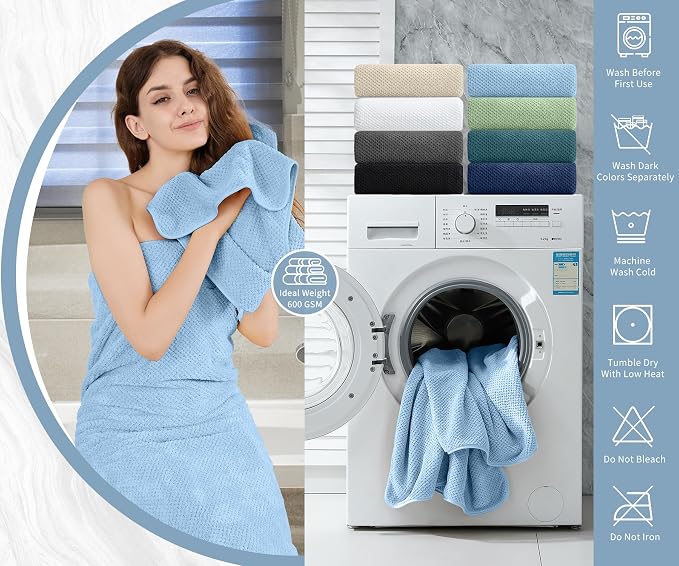 8 Piece Bathroom Towel Set Blue |2 Oversized Large Bath Towels Sheet, 2 Hand - Image 5
