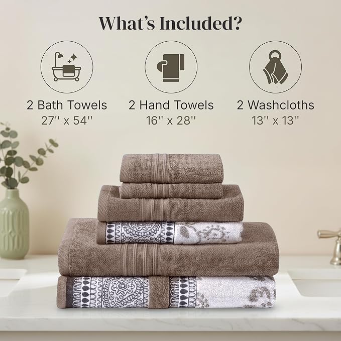 Modern Threads Floral Trail 6-Piece 100% Cotton Towel Set – Reversible Yarn - Image 3