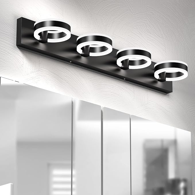 LED Bathroom Light Fixtures, 33inch Black Vanity Lights, Modern 4 Light Acrylic - Image 4