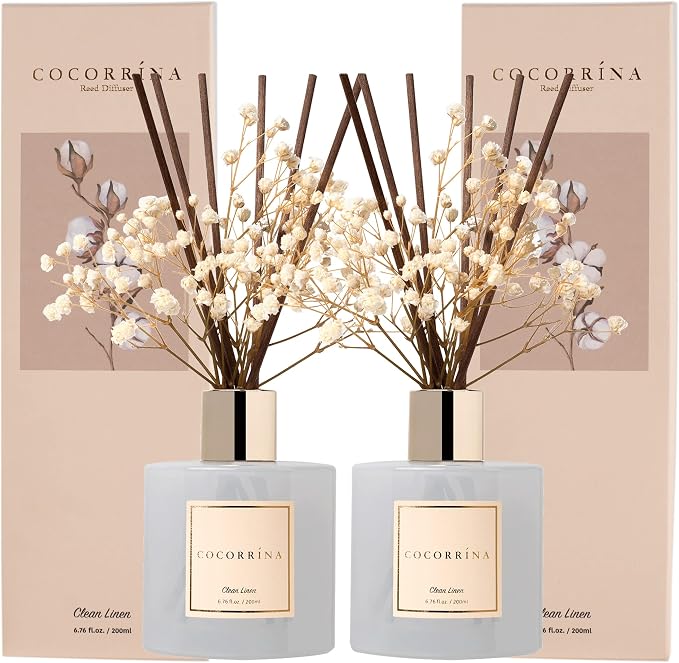 Cocorrína Reed Diffuser Set, 6.7 fl.oz Clean Linen 2 Packs Scented Diffuser by COCORR%C3%8DNA