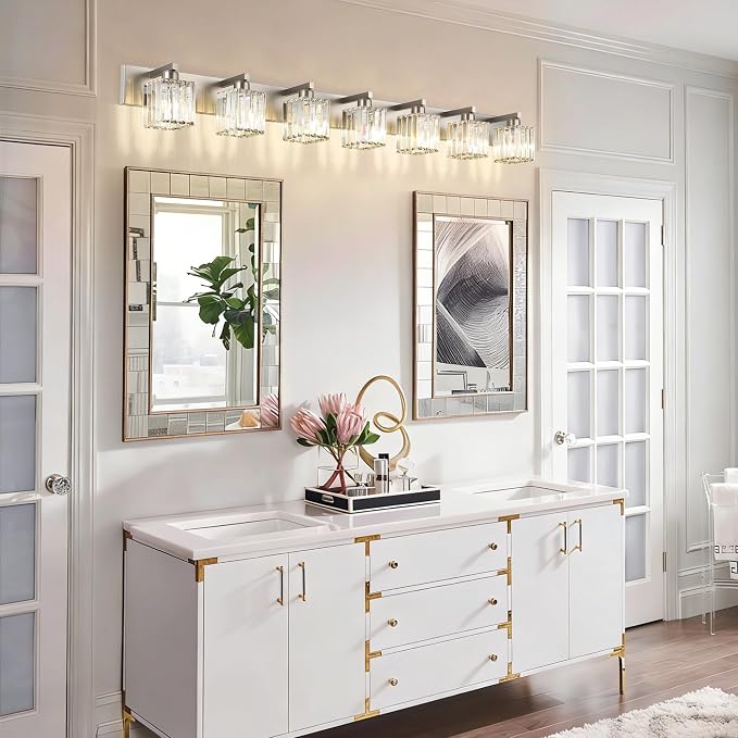 Aipsun Brushed Nickel Bathroom Light Fixtures Crystal Vanity Lighting Fixture - Image 7