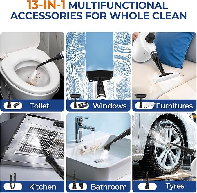 Steam Cleaner, Pressurized Handheld 13pcs Multi-Purpose Natural Deep Cleaning - Image 5