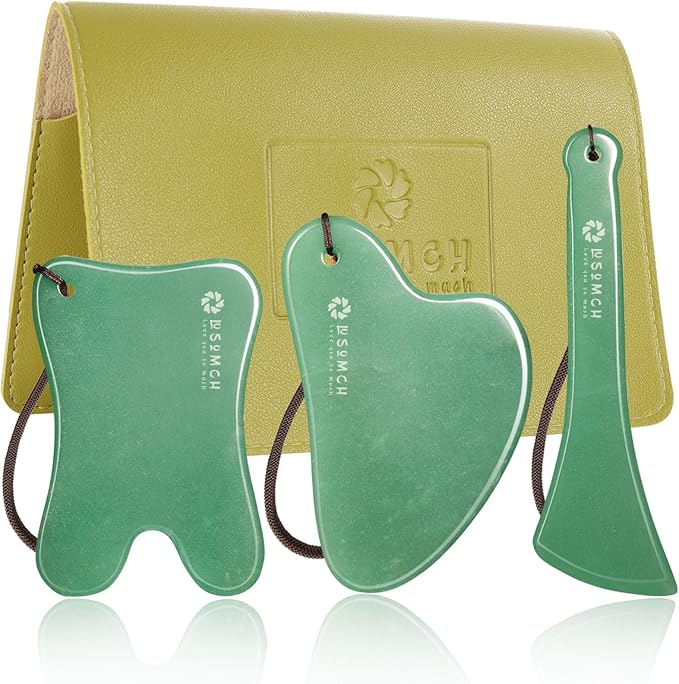 Gua Sha Tools 3 Pcs Natural Jade Gwashah Stone Instead of Stainless Steel Gua by Lusomch