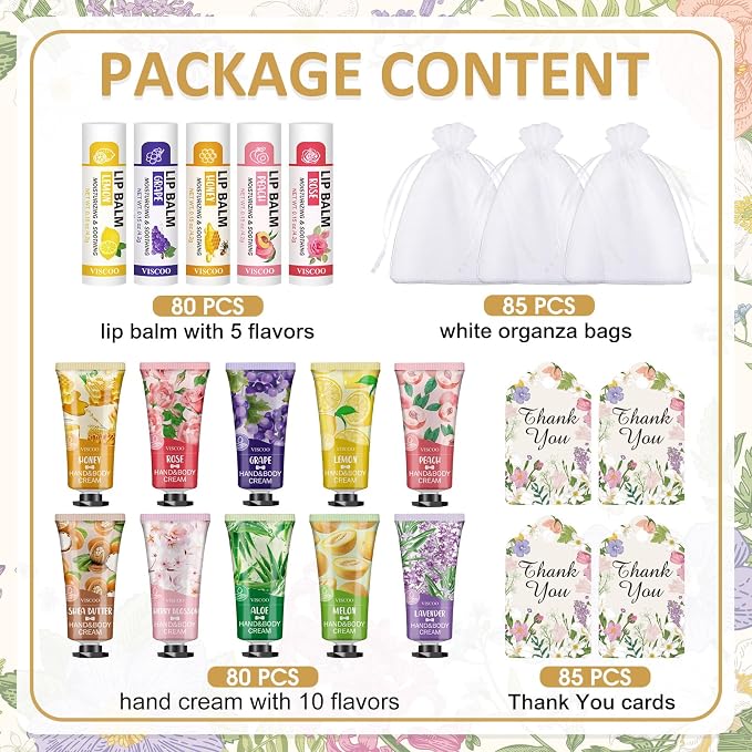 VISCOO 80 Sets Hand Cream and Lip Balm Bulk Set, Mothers Day Gifts, Teacher - Image 2