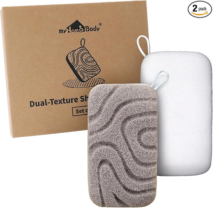myHomeBody Dual-Texture Shower Sponge, Beauty Body Scrubber Exfoliator by myHomeBody