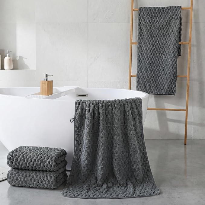 REDKISS 4 Pack Charcoal Gray Microfiber Bath Towels - Image 5