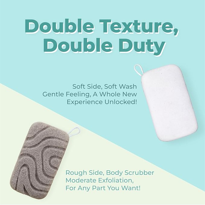myHomeBody Dual-Texture Shower Sponge, Beauty Body Scrubber Exfoliator - Image 3