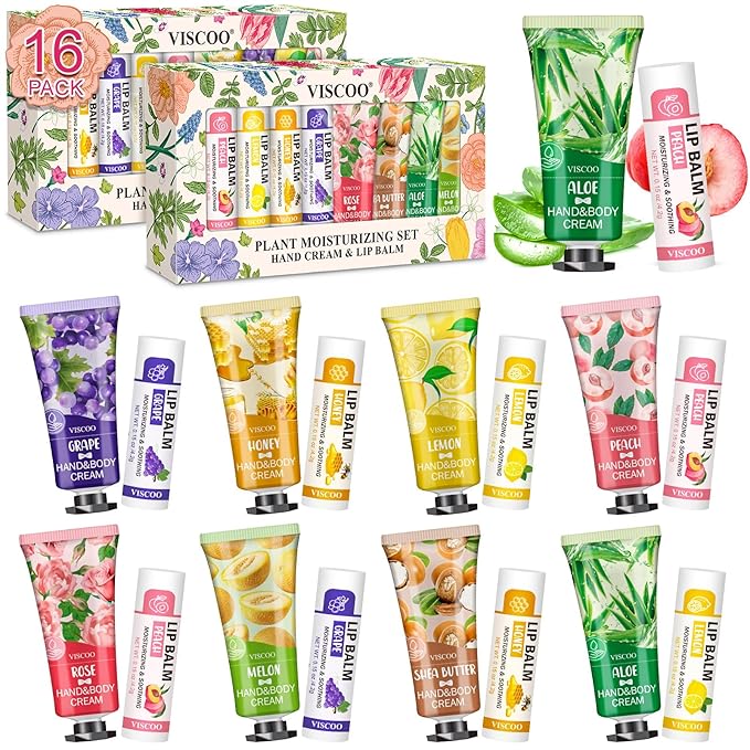 VISCOO 16 Pack Bulk Lip Balm and Hand Cream Set, Mothers Day Gifts, Teacher by VISCOO
