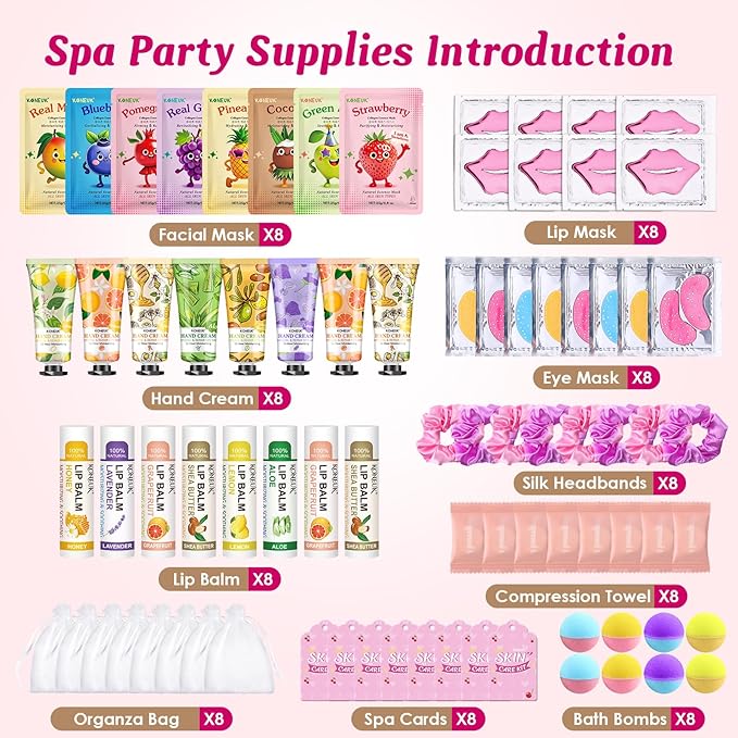 80PCS Spa Party Supplies for Girls, Include Facial Masks, Lip Balm, Hand Cream - Image 2