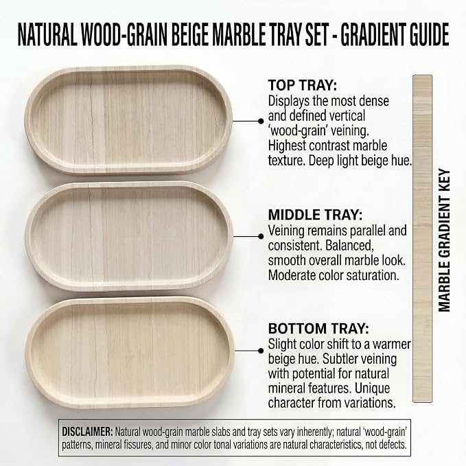 YKAJO Oval Real Marble Tray for Bathroom Kitchen Counter Stone Decorative - Image 4