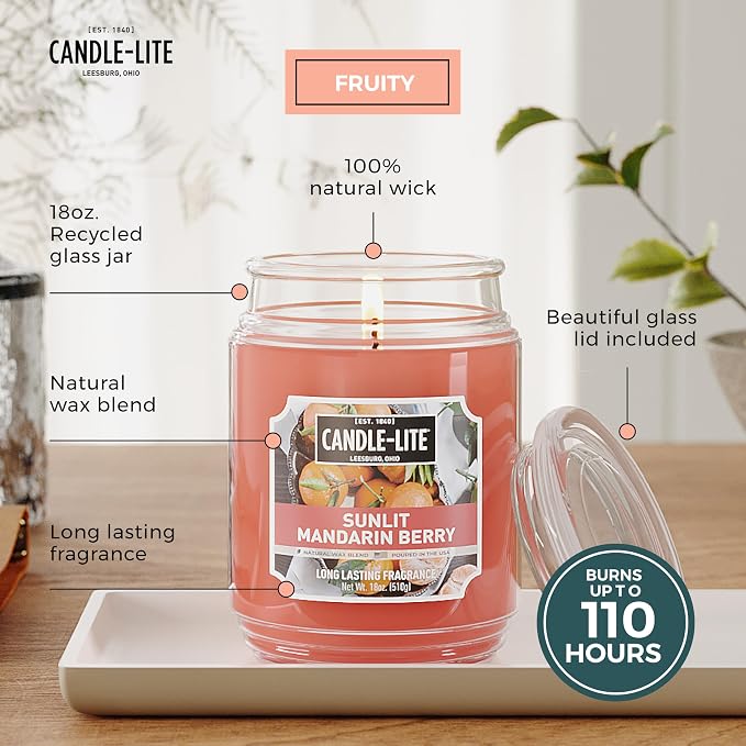 Candle-lite Scented Candles, Sunlit Mandarin Berry, 18 oz Jar, Proudly Poured - Image 3