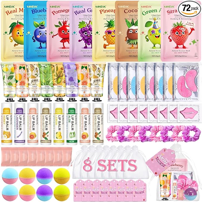 80PCS Spa Party Supplies for Girls, Include Facial Masks, Lip Balm, Hand Cream by KONEUK