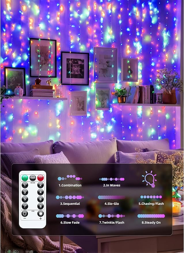 Brightown 300 LED Fairy Curtain Lights, Curtain String Lights, USB Plug in 8 - Image 5