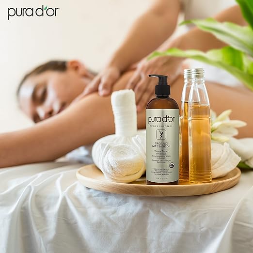 PURA D'OR 16 Oz Organic Massage Therapy Oil USDA Certified Body Moisturizer & - Image 5