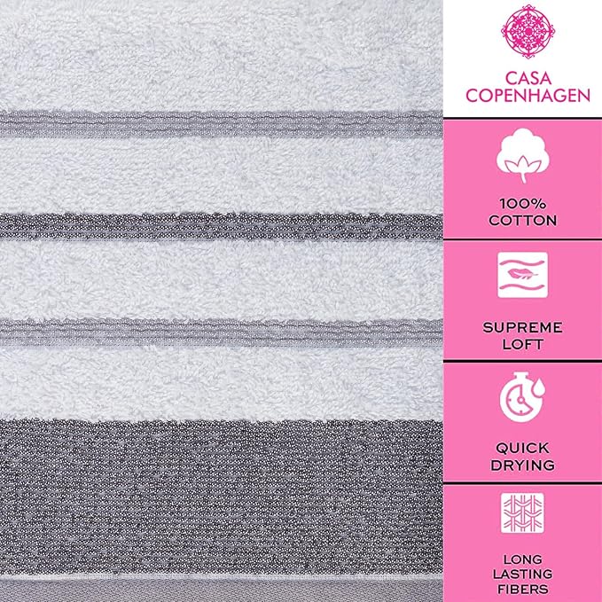 CASA COPENHAGEN White Bay 4Pcs 100% Egyptian Cotton Designer Hand Towels Gift - Image 4