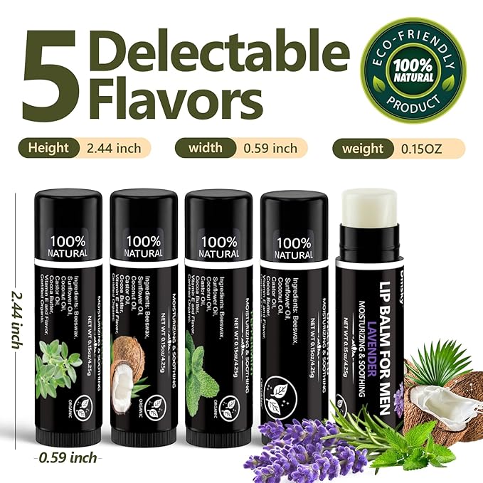 10 Pack Lip Balm for Men, Hydrating Natural Chapstick Bulk Vitamin E and Beeswax - Image 3