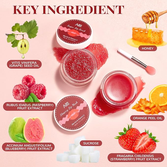 Lip Scrub & Lip Mask Set, Overnight Treatment Lip Care Products, Mothers Day - Image 2