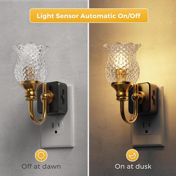 L LOHAS LED Night Lights Plug into Wall, 2 Pack 3000K Soft White LED Floral - Image 2