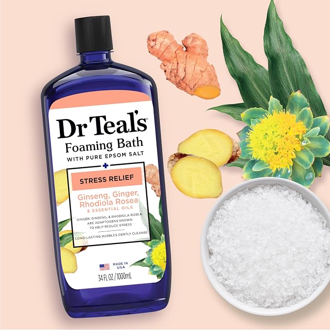 Dr Teal's Foaming Bath with Pure Epsom Salt, Stress Relief with Ginseng & Ginger - Image 7