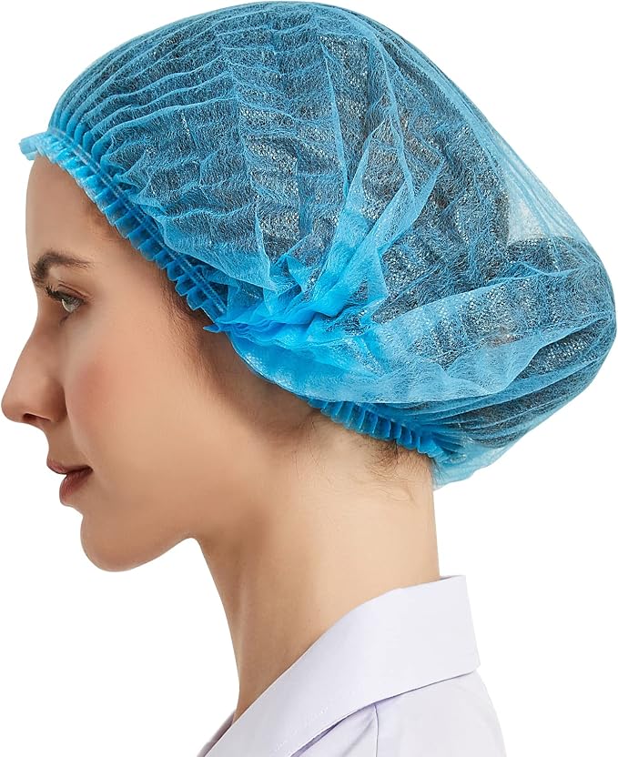 ProtectX 100-Pack Blue Disposable Hair Nets, Elastic Head Cover, Bouffant Caps - Image 2