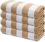 Premium Velour Cabana Beach Towel 4 Pack, 30” x 60” Soft Plush Cotton Pool Towel by 9Threads