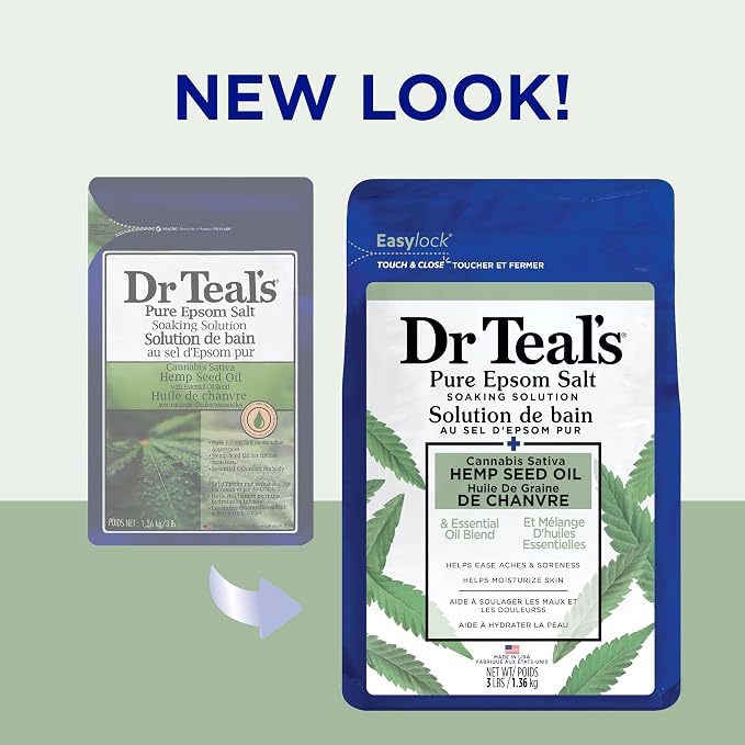Dr Teal's Pure Epsom Magnesium Salt Soak, Cannabis Sativa Hemp Seed Oil - Image 8