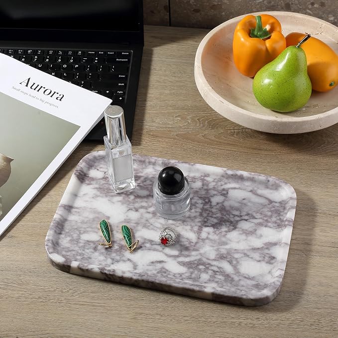 Karibiber Luxury Marble Vanity Tray, Bathroom Tray Countertop, Calacatta - Image 7