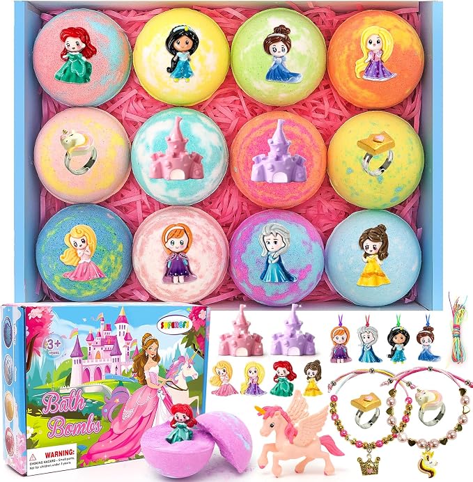 Bath Bombs for Kids with Surprise Inside Princess Toys Natural Bath Bombs by SUPERGFS