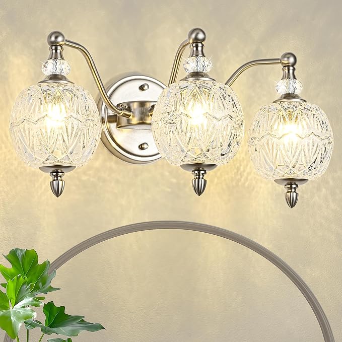 Brushed Nickel Bathroom Vanity Light, 3-Light Mid Century Modern Brushed Nickel - Image 2