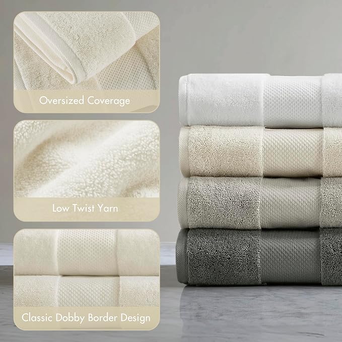 Madison Park Turkish Bath Towel Set 100% Cotton Bath Towel 600GSM Oversized - Image 4