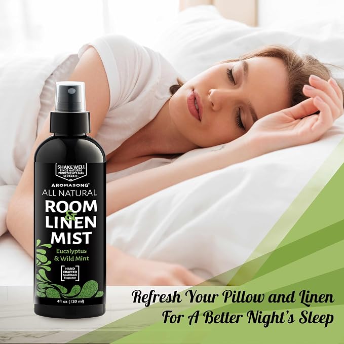 Aromasong Eucalyptus & Wild Mint Linen and Room Spray, Natural Aromatic Mist - Image 3