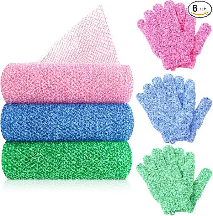 6 Pack African Net Sponge Exfoliating Glove Set, Including 3 Pcs Bath Sponge by Unknown
