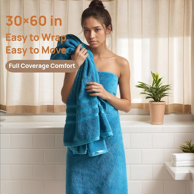 Bath Towels 2 Pack, 30 x 60 Inches, Large 100% Cotton Towels, Comfortable - Image 3