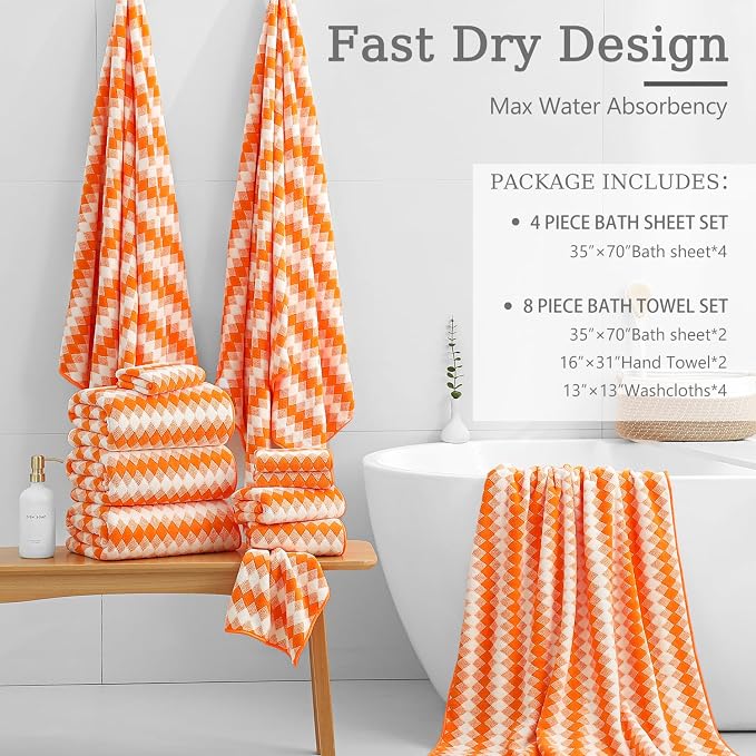 4 Piece Extra Large Bath Towel Set Oversized Bath Sheet 35"x70" Bathroom Towel - Image 4