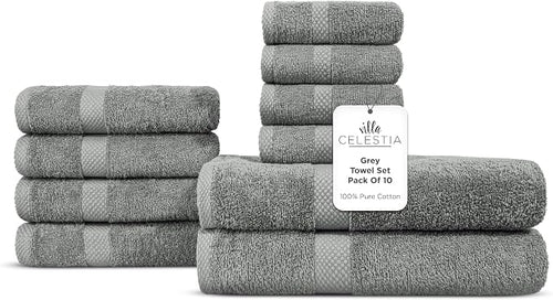 100% Combed Cotton Bathroom Towel Set of 10- 2 Bath Towels, 4 Hand Towels by VillaCelestia